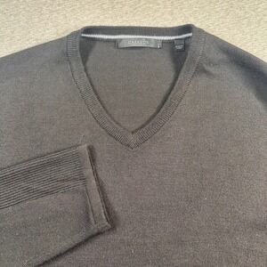 GREYSON Sweater Men's L Black V-Neck Merino Wool Blend Long Sleeve Golf *Logo